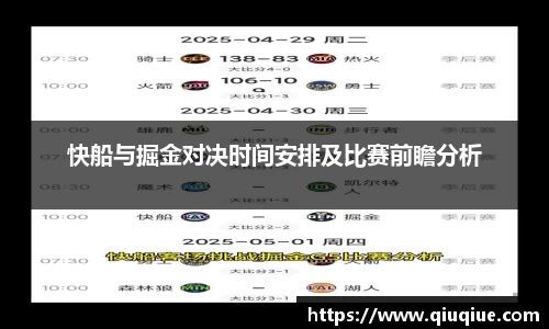 快船与掘金对决时间安排及比赛前瞻分析